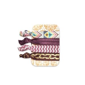 4-Pack Boho Theme Burgundy & Gold Creaseless Handmade FOE Elastic Hair Ties